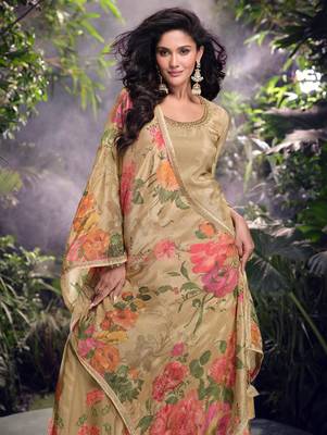 Chiku embroidery zari sequence mirror work chinon palazzo suits ( full-stitched free size ) 3