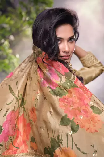 Chiku embroidery zari sequence mirror work chinon palazzo suits ( full-stitched free size )