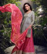 Grey pink embroidery & sequence work simar palazzo suits ( full-stitched free size )