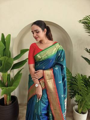 Teal Paithani Weaving Saree 2