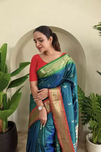 Teal Paithani Weaving Saree