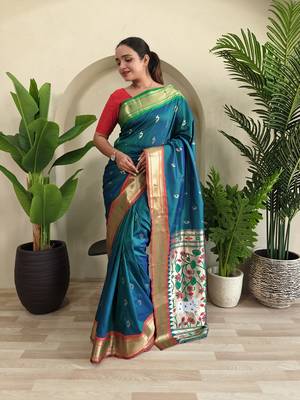 Teal Paithani Weaving Saree 4
