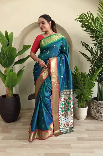 Teal Paithani Weaving Saree