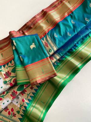 Teal Paithani Weaving Saree 5