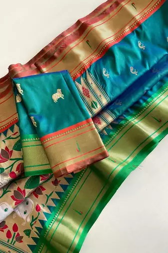 Teal Paithani Weaving Saree