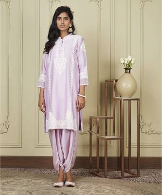 Ayanna periwinkle short kurta with dhoti set 1