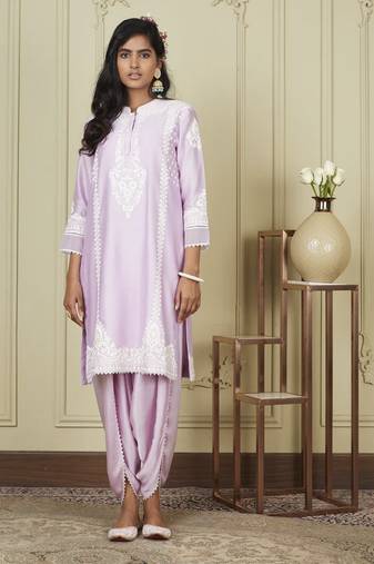 Ayanna periwinkle short kurta with dhoti set