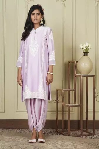 Ayanna periwinkle short kurta with dhoti set
