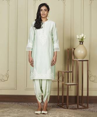 Ayanna frosty green short kurta with dhoti set 1