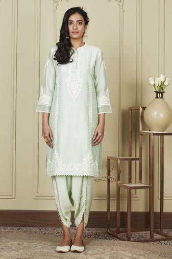 Ayanna frosty green short kurta with dhoti set
