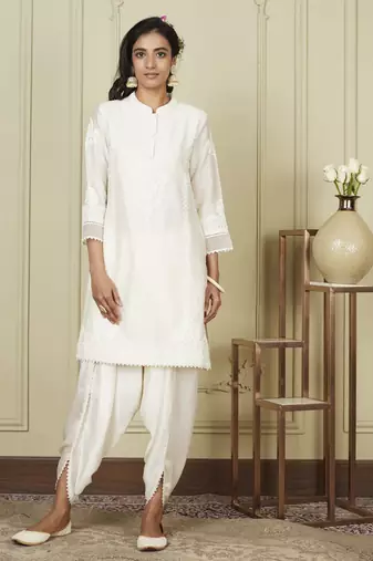 Ayanna daisy ivory short kurta with dhoti set
