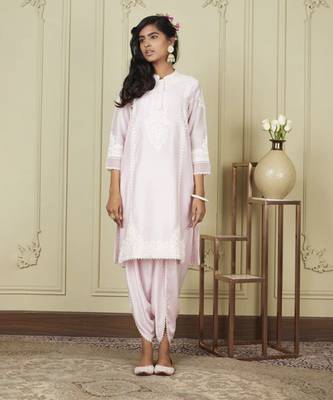 Ayanna pearl blush short kurta with dhoti set 1