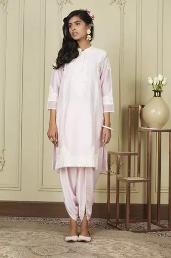 Ayanna pearl blush short kurta with dhoti set