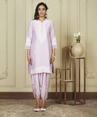 Ayika periwinkle short kurta with dhoti set 1