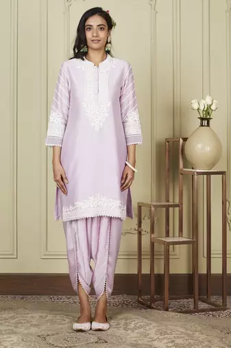 Ayika periwinkle short kurta with dhoti set