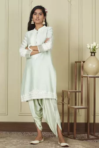 Ayika frosty green short kurta with dhoti set