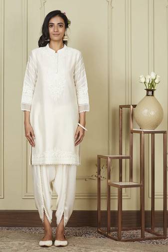 Ayika daisy ivory short kurta with dhoti set