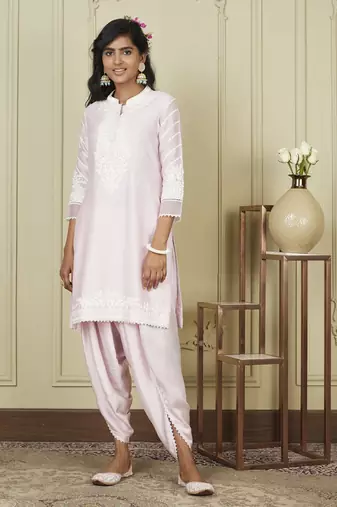 Ayika pearl blush short kurta with dhoti set
