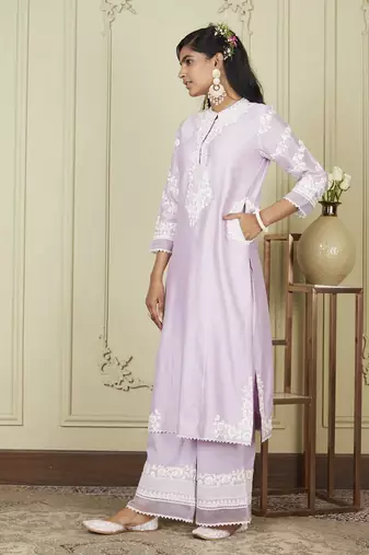 Banafsha periwinkle long kurta with palazzo set