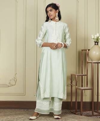 Banafsha frosty green long kurta with palazzo set 1