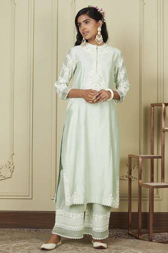 Banafsha frosty green long kurta with palazzo set