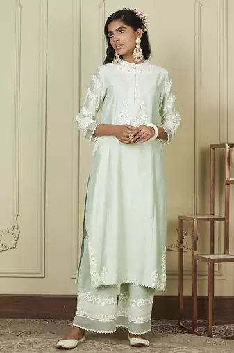 Banafsha frosty green long kurta with palazzo set