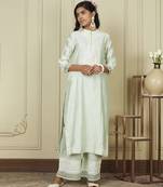 Banafsha frosty green long kurta with palazzo set