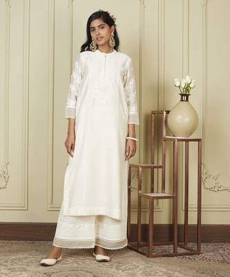 Banafsha daisy ivory long kurta with palazzo set 1