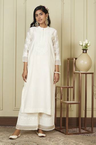 Banafsha daisy ivory long kurta with palazzo set