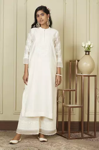 Banafsha daisy ivory long kurta with palazzo set
