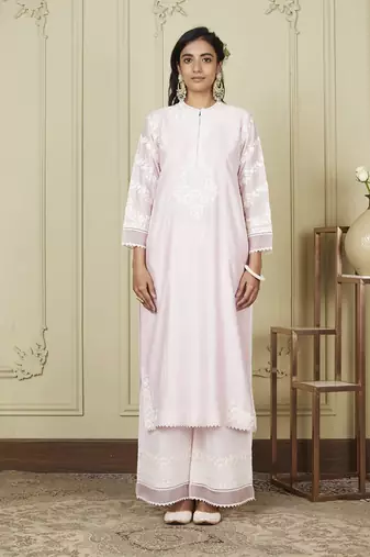 Banafsha pearl blush long kurta with palazzo set