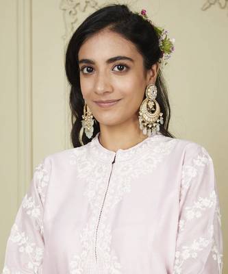 Banafsha pearl blush long kurta with palazzo set 2
