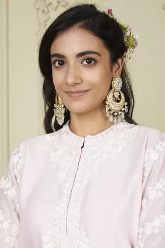 Banafsha pearl blush long kurta with palazzo set