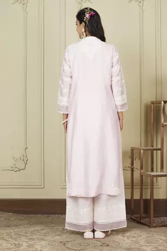 Banafsha pearl blush long kurta with palazzo set