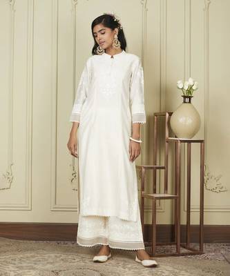 Bahareh daisy ivory long kurta with palazzo set 1