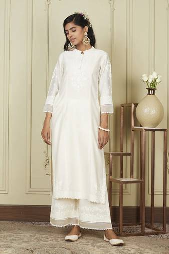 Bahareh daisy ivory long kurta with palazzo set