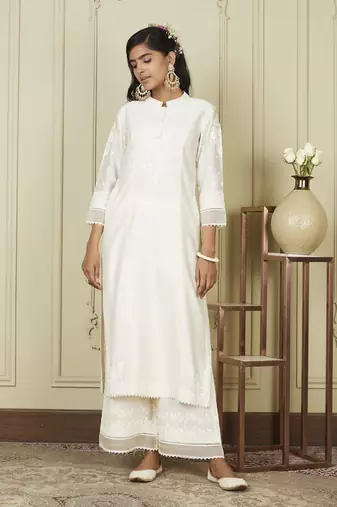 Bahareh daisy ivory long kurta with palazzo set