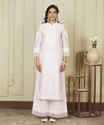 Bahareh pearl blush long kurta with palazzo set 1