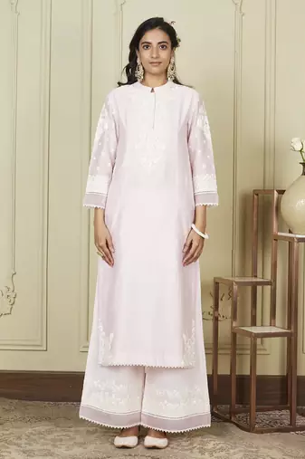 Bahareh pearl blush long kurta with palazzo set