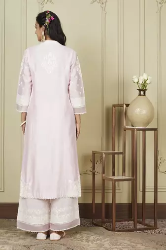 Bahareh pearl blush long kurta with palazzo set