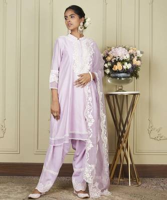 Ryhana periwinkle a-line short kurta with salwar and dupatta set 1