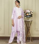 Ryhana periwinkle a-line short kurta with salwar and dupatta set