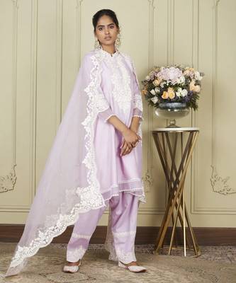 Ryhana periwinkle a-line short kurta with salwar and dupatta set 2