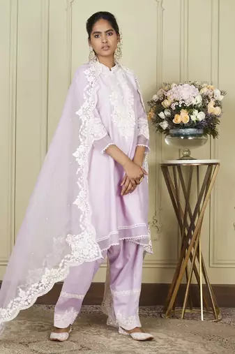 Ryhana periwinkle a-line short kurta with salwar and dupatta set