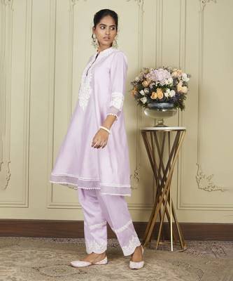 Ryhana periwinkle a-line short kurta with salwar and dupatta set 4