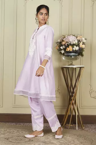 Ryhana periwinkle a-line short kurta with salwar and dupatta set