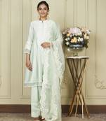 Ryhana frosty green a-line short kurta with salwar and dupatta set