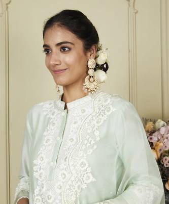 Ryhana frosty green a-line short kurta with salwar and dupatta set 2