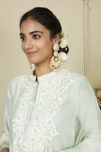 Ryhana frosty green a-line short kurta with salwar and dupatta set