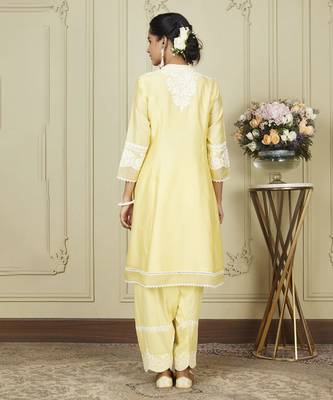Ryhana lemon yellow a-line short kurta with salwar and dupatta set 2